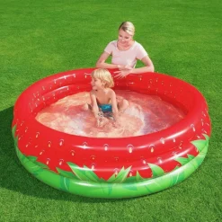 PISCINA GONFIABILE FRAGOLA ROTONDA BAMBINI GIARDINO A 3 ANELLI 168 X 38 CM 51145