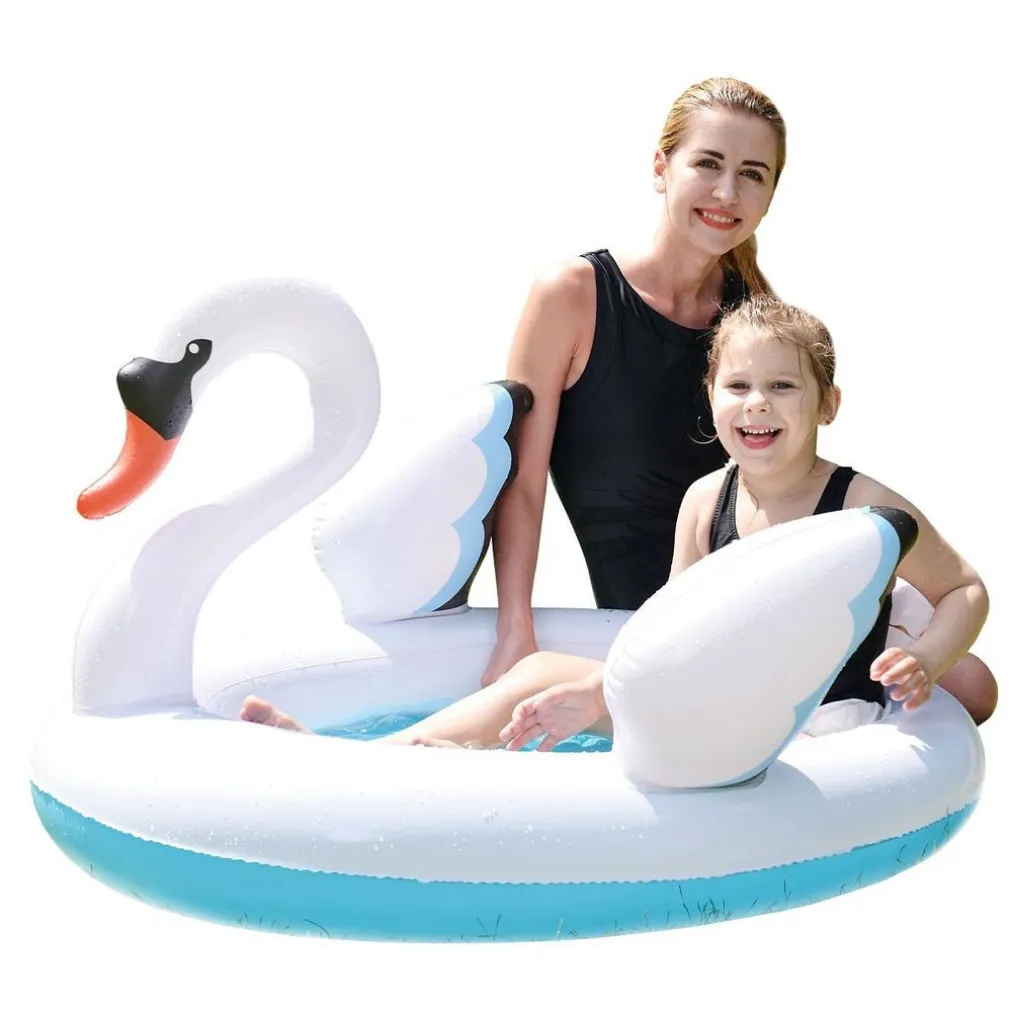 PISCINA GONFIABILE PER BAMBINI FORMA CIGNO 108X95X65CM GIARDINO DIVERTIMENTO 016147