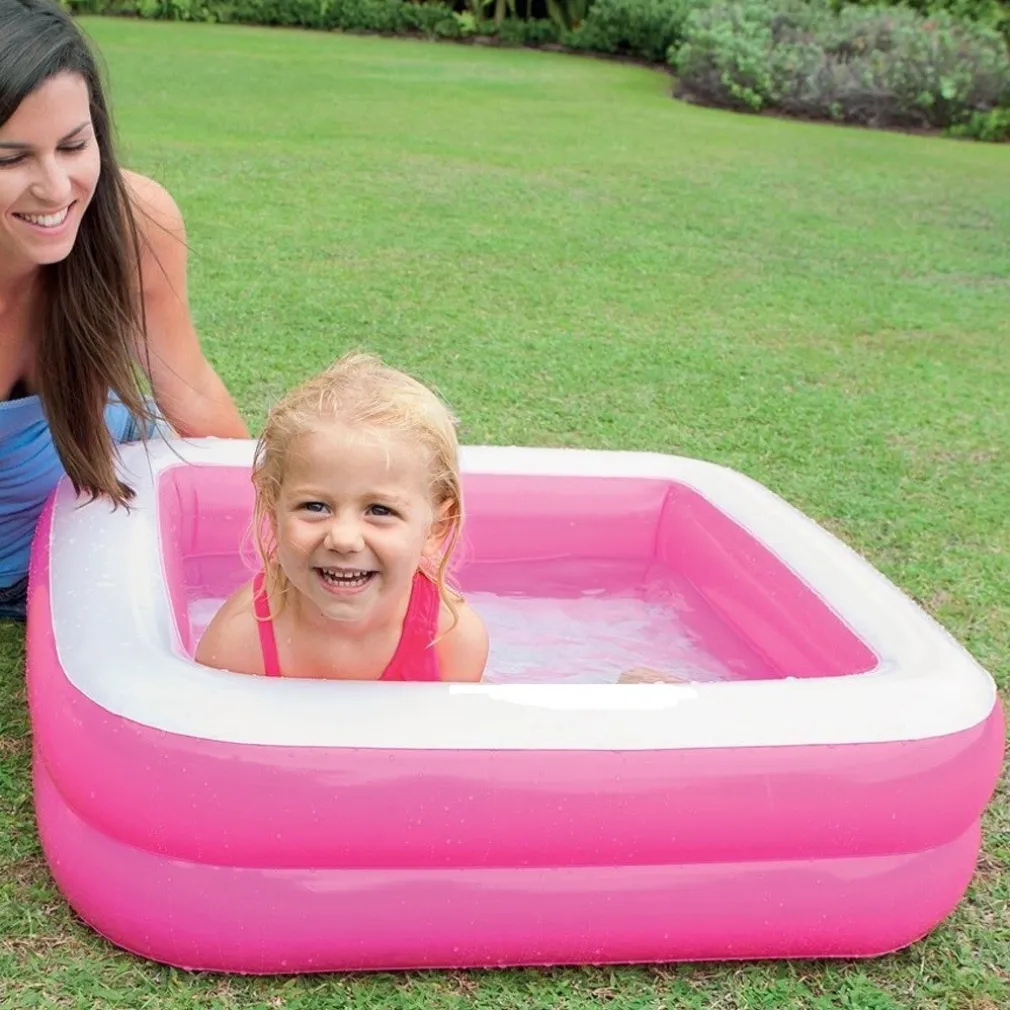 PISCINA GONFIABILE PER BAMBINI BABY QUADRATA 2 ANELLI ROSA 85 X 85 X 23 CM