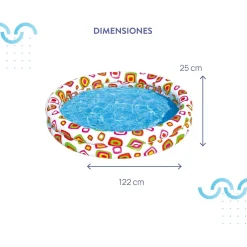 PISCINA GONFIABILE PER BAMBINI A 2 ANELLI DESIGN COLORATO DECORATO 122X25CM 017919