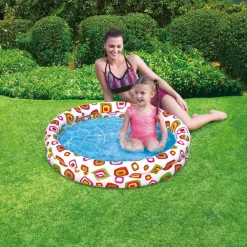 PISCINA GONFIABILE PER BAMBINI A 2 ANELLI DESIGN COLORATO DECORATO 122X25CM 017919