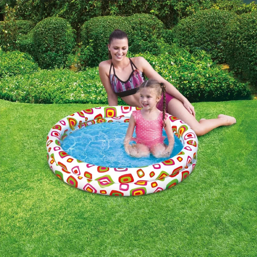 PISCINA GONFIABILE PER BAMBINI A 2 ANELLI DESIGN COLORATO DECORATO 122X25CM 017919