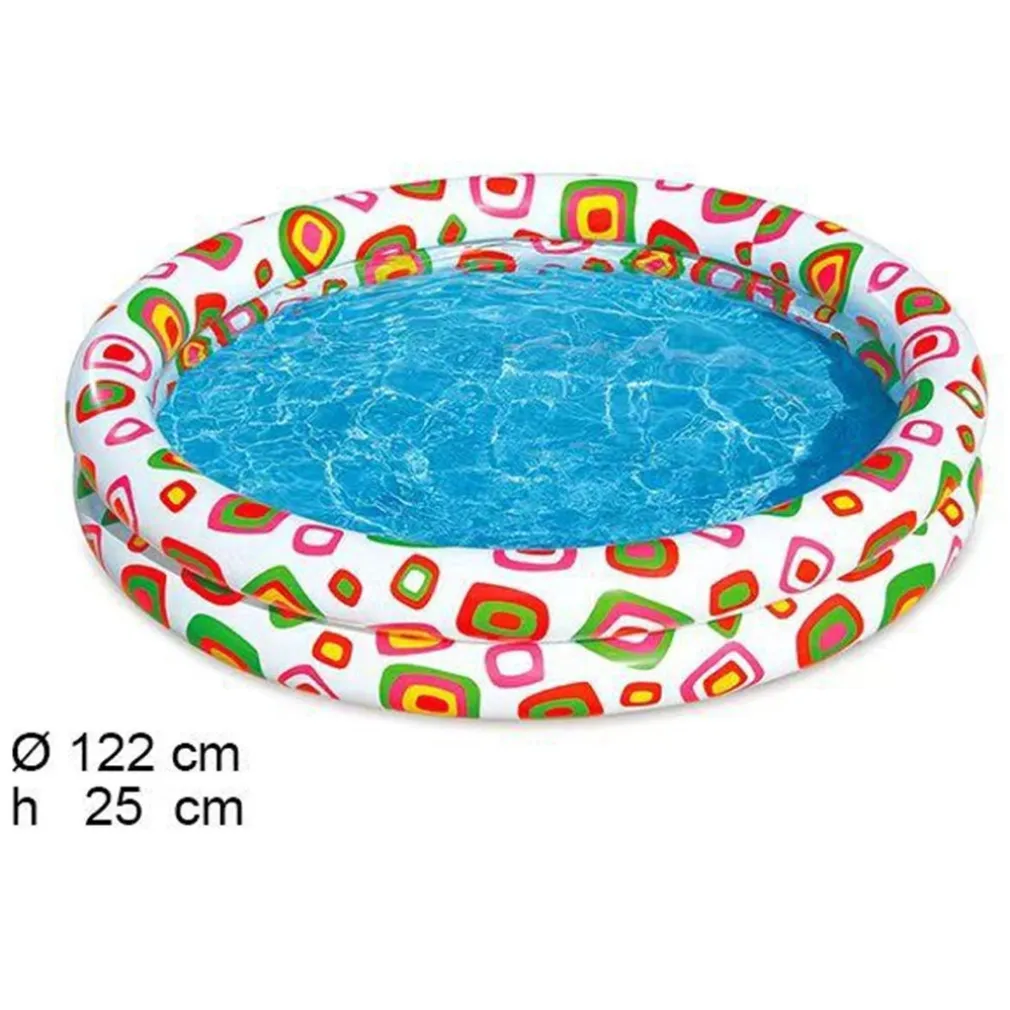 PISCINA GONFIABILE PER BAMBINI A 2 ANELLI DESIGN COLORATO DECORATO 122X25CM 017919