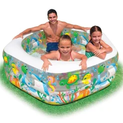 PISCINA GONFIABILE PER BAMBINI PESCI DELL'OCEANO A 3 ANELLI 191 X 178 X 61 CM