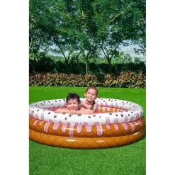 PISCINA GONFIABILE TONDA A 3 ANELLI DESIGN GELATO CON PANNA PER BAMBINI 160X38CM 016173