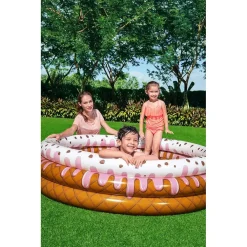 PISCINA GONFIABILE TONDA A 3 ANELLI DESIGN GELATO CON PANNA PER BAMBINI 160X38CM 016173