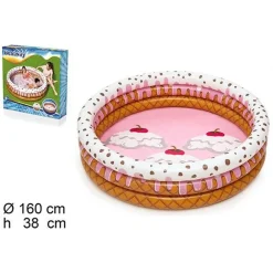 PISCINA GONFIABILE TONDA A 3 ANELLI DESIGN GELATO CON PANNA PER BAMBINI 160X38CM 016173