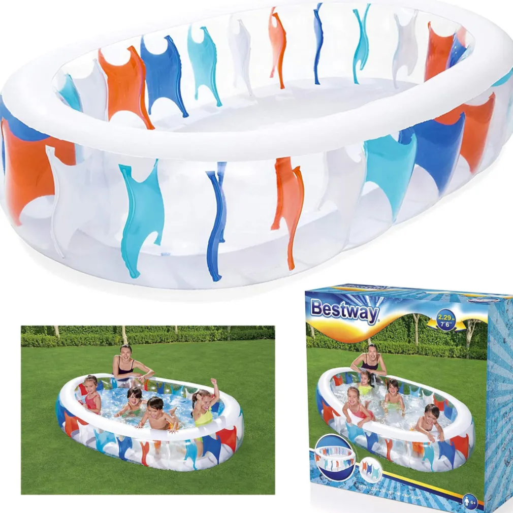 PISCINA OVALE GONFIABILE 229X152X51 CM BORDI SPESSI PER FAMIGLIA BAMBINI ESTATE