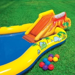 PISCINA PARCO GIOCHI GONFIABILE CON DINOSAURO CON SCIVOLO CANESTRO DOCCIA