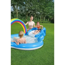 PISCINA PER BAMBINI ARCOBALENO 2 ANNI+ GONFIABILE 257X145X91CM CON SCIVOLO 53092