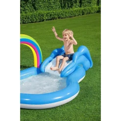 PISCINA PER BAMBINI ARCOBALENO 2 ANNI+ GONFIABILE 257X145X91CM CON SCIVOLO 53092