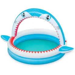 PISCINA PER BAMBINI SHARKTASTIC 2 ANELLI GRAFICA A SQUALO 163X127X92CM CON SPRUZZO 53157