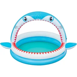 PISCINA PER BAMBINI SHARKTASTIC 2 ANELLI GRAFICA A SQUALO 163X127X92CM CON SPRUZZO 53157