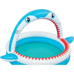 PISCINA PER BAMBINI SHARKTASTIC 2 ANELLI GRAFICA A SQUALO 163X127X92CM CON SPRUZZO 53157
