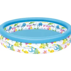 PISCINA ROTONDA 122CM GONFIABILE FUORITERRA PESCIOLINI BAMBINI GIARDINO 3 ANELLI