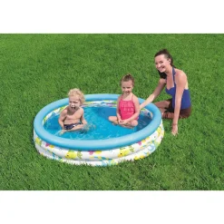 PISCINA ROTONDA 122CM GONFIABILE FUORITERRA PESCIOLINI BAMBINI GIARDINO 3 ANELLI