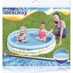 PISCINA ROTONDA 122CM GONFIABILE FUORITERRA PESCIOLINI BAMBINI GIARDINO 3 ANELLI