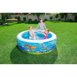 PISCINA ROTONDA GONFIABILE PER BAMBINI 196X53 CM A 3 ANELLI FANTASIA PESCI 016133