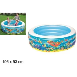 PISCINA ROTONDA GONFIABILE PER BAMBINI 196X53 CM A 3 ANELLI FANTASIA PESCI 016133