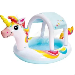 PISCINA SPRUZZO BALDACCHINO FORMA UNICORNO GONFIABILE 254X132X109CM BAMBINI 58435
