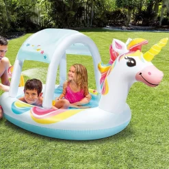 PISCINA SPRUZZO BALDACCHINO FORMA UNICORNO GONFIABILE 254X132X109CM BAMBINI 58435