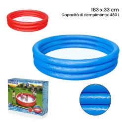 PISCINA TINTA UNITA EFFETTO GHIACCIO GONFIABILE 3 ANELLI 183X33CM GIARDINO 51027