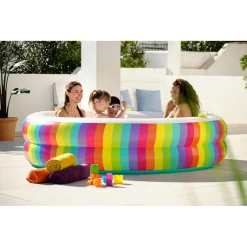 PISCINA TONDA GONFIABILE FAMILY STAMPA ARCOBALENO 206X206X51CM CON 2 PORTABICCHIERI 54443