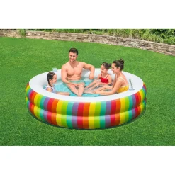 PISCINA TONDA GONFIABILE FAMILY STAMPA ARCOBALENO 206X206X51CM CON 2 PORTABICCHIERI 54443