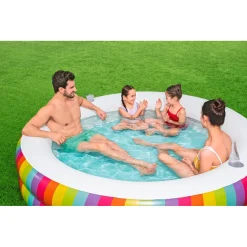 PISCINA TONDA GONFIABILE FAMILY STAMPA ARCOBALENO 206X206X51CM CON 2 PORTABICCHIERI 54443