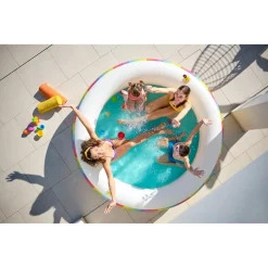 PISCINA TONDA GONFIABILE FAMILY STAMPA ARCOBALENO 206X206X51CM CON 2 PORTABICCHIERI 54443
