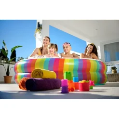 PISCINA TONDA GONFIABILE FAMILY STAMPA ARCOBALENO 206X206X51CM CON 2 PORTABICCHIERI 54443
