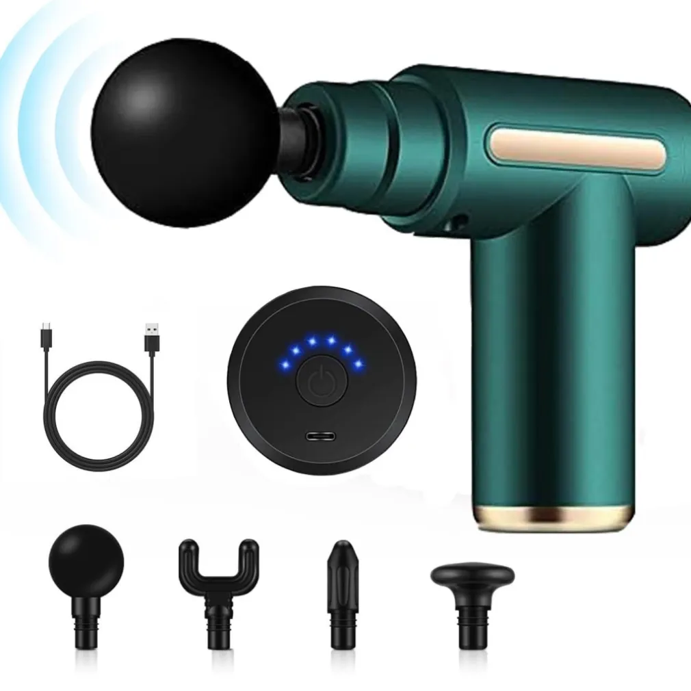 PISTOLA MASSAGGIATORE MUSCOLARE REGOLABILE CON 4 TESTINE PER ALLEVIARE DOLORE