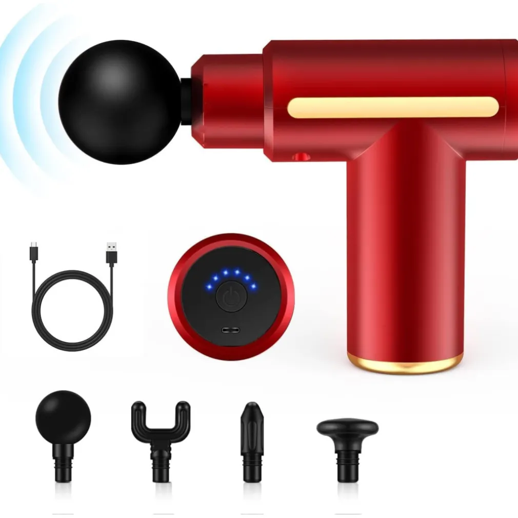 PISTOLA MASSAGGIATORE MUSCOLARE REGOLABILE CON 4 TESTINE PER ALLEVIARE DOLORE