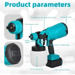 PISTOLA PER VERNICIARE A BATTERIA 2800W 3 MODALITÀ SPRUZZO UGELLO RUOTABILE A 360° MANUALE