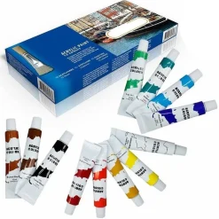 PITTURA ACRILICA CONFEZIONE 12 PEZZI ACQUERELLI VARI COLORI TUBO 12 ML
