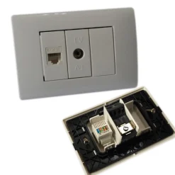 PLACCA PLACCHETTA 3 POSTI COMPLETA 1 PRESA TV 1 PRESA ETHERNET RJ45 INCASSO 503