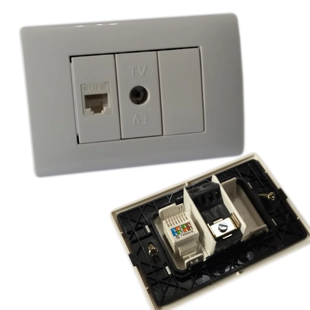 PLACCA PLACCHETTA 3 POSTI COMPLETA 1 PRESA TV 1 PRESA ETHERNET RJ45 INCASSO 503