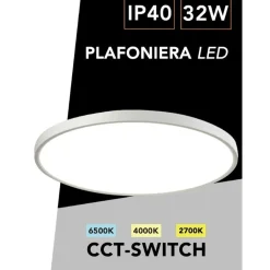PLAFONIERA A LED SLIM 32W IP40 CON TECNOLOGIA CCT DA 6500K A 2700K CON SWITCH LV400-3C