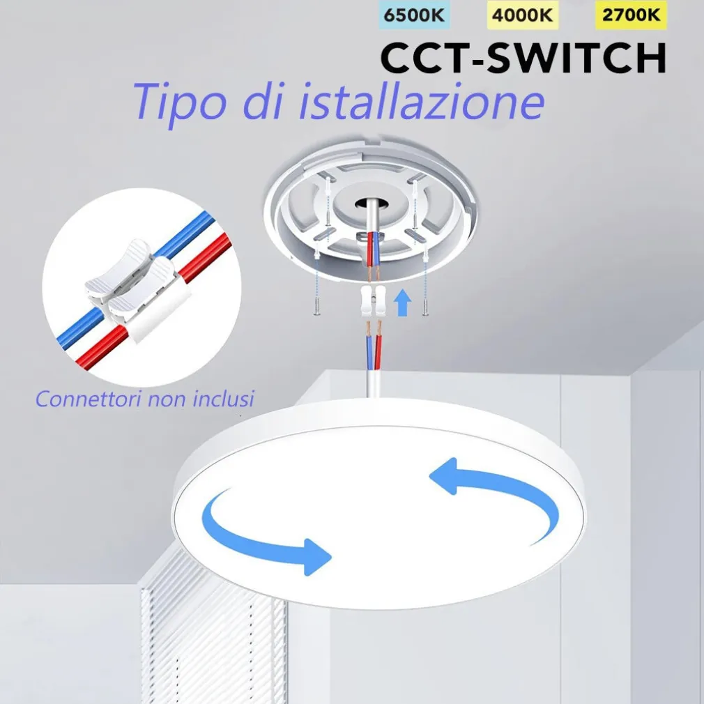 PLAFONIERA A LED SLIM 32W IP40 CON TECNOLOGIA CCT DA 6500K A 2700K CON SWITCH LV400-3C