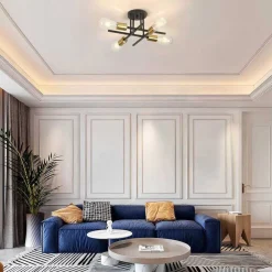 PLAFONIERA A SOFFITTO DESIGN INDUSTRIALE MODERNA NERO ORO 4 PORTALAMPADA ATTACCO E27 PN-16