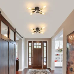 PLAFONIERA A SOFFITTO DESIGN INDUSTRIALE MODERNA NERO ORO 4 PORTALAMPADA ATTACCO E27 PN-16