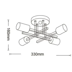 PLAFONIERA A SOFFITTO DESIGN INDUSTRIALE MODERNA NERO ORO 4 PORTALAMPADA ATTACCO E27 PN-16