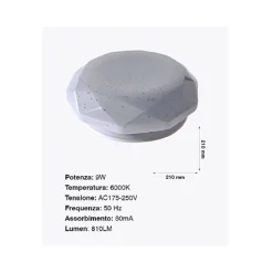 PLAFONIERA DA SOFFITTO FARETTO LED 9W TONDO ESAGONALE PANNELLO 810LM 21CM DESIGN MODERNO