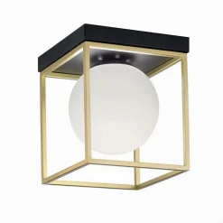PLAFONIERA DA SOFFITTO LAMPADA IN METALLO NERO BRONZO CON SFERA IN VETRO G9 C76-1