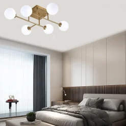 PLAFONIERA LAMPADARIO DA SOFFITTO BRONZO MINIMAL STRUTTURA METALLO 6 SFERE ATTACCO G9 C77