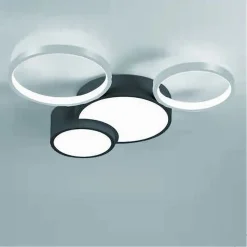 PLAFONIERA LED 36W 4 CERCHI ARGENTO NERO LAMPADA SOFFITTO MODERNO LUCE 6500K 70944