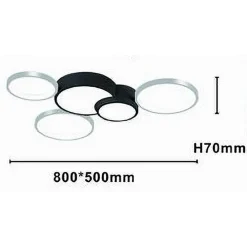 PLAFONIERA LED 48W 5 CERCHI ARGENTO NERO LAMPADA SOFFITTO MODERNO LUCE 6500K 70982