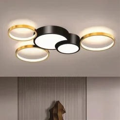 PLAFONIERA LED 48W 5 CERCHI ORO NERO LAMPADA DA SOFFITTO MODERNO LUCE 4000K 70999
