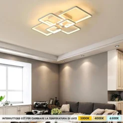 PLAFONIERA LED 70W CCT DA 3000K A 6500K 6 QUADRATI LAMPADA GEOMETRICA SOFFITTO C26-B3C