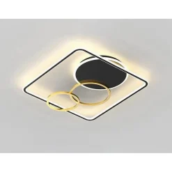 PLAFONIERA LED 55W QUADRATO CON CERCHI NERO ORO LAMPADA SOFFITTO LUCE 4000K 70890